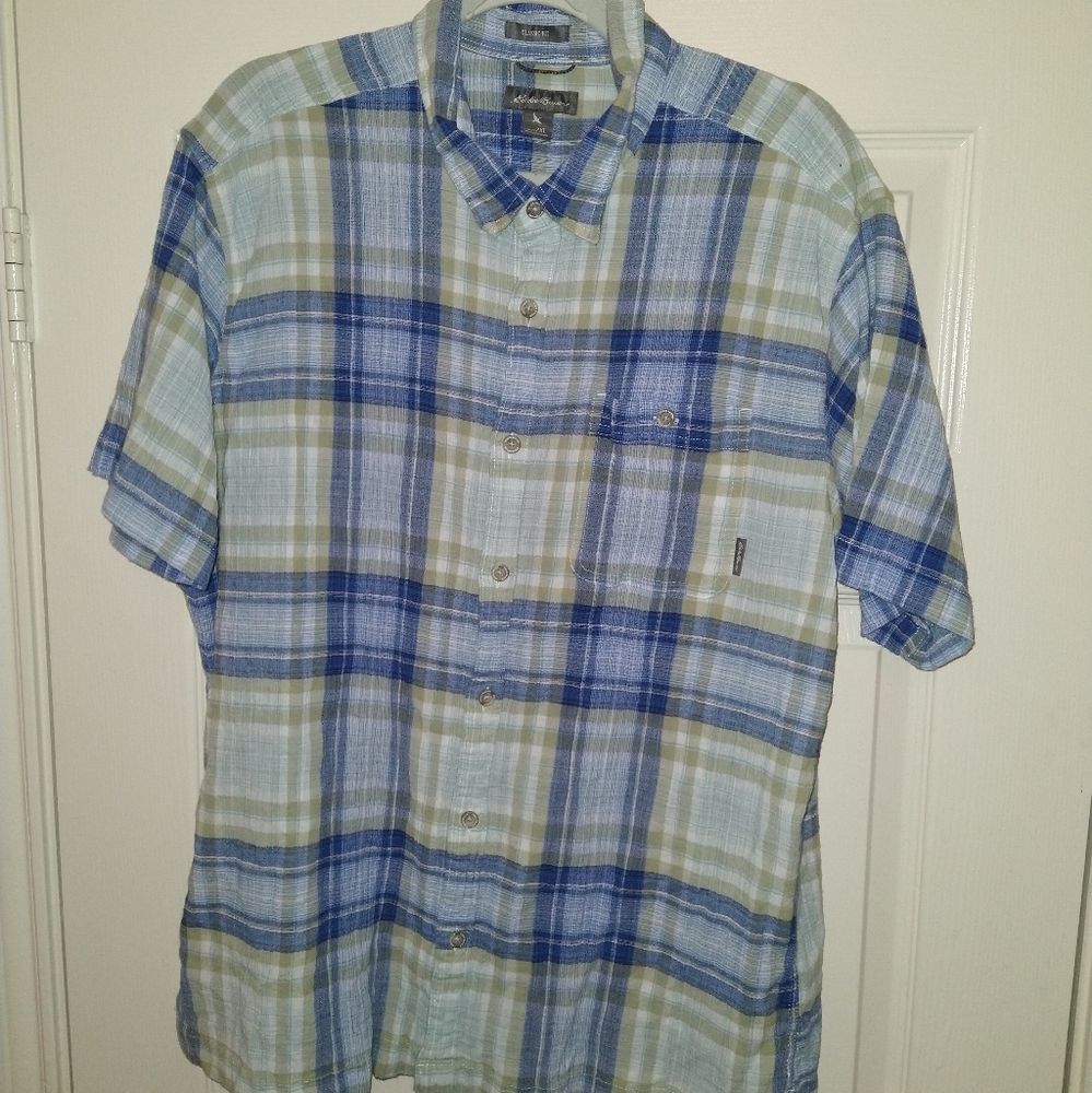 Eddie Bauer Classic Fit Plaid Cotton Short Sleeve Button Up Shirt Men's sz 2XL.